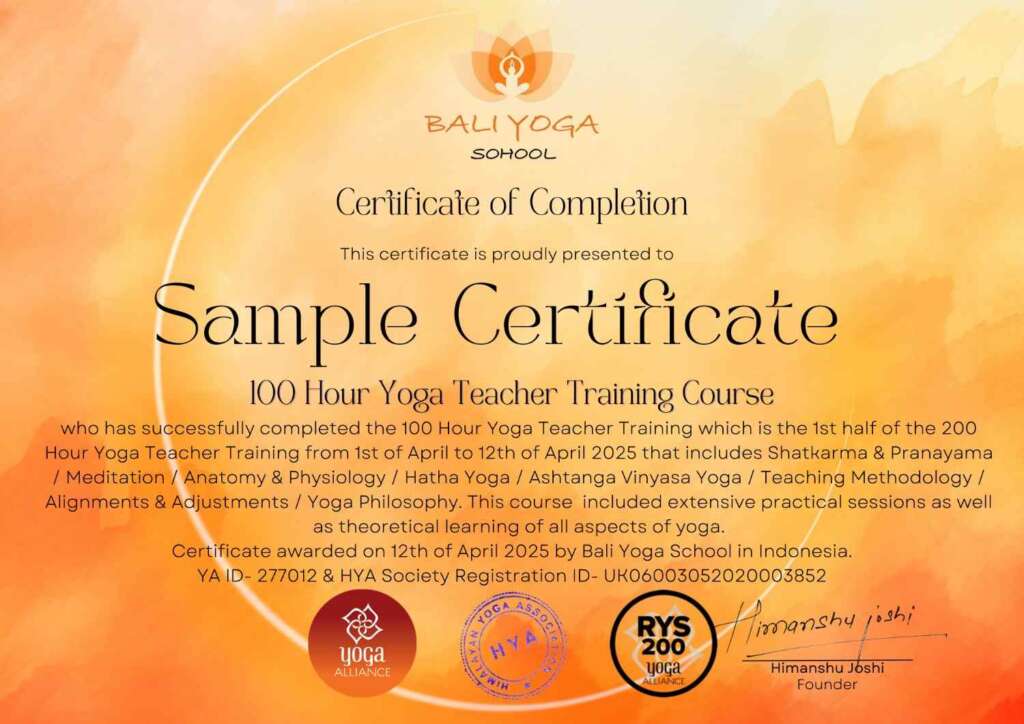 100 hour yoga teacher training in Bali certificate 100 hour yoga teacher training in Bali certificate