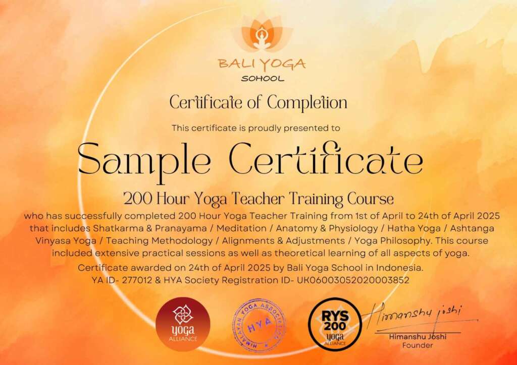 200 hour yoga teacher training in Bali certificate 200 hour yoga teacher training in Bali certificate