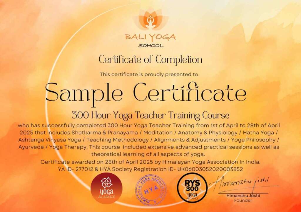300 hour yoga teacher training in Bali certificate 300 hour yoga teacher training in Bali certificate