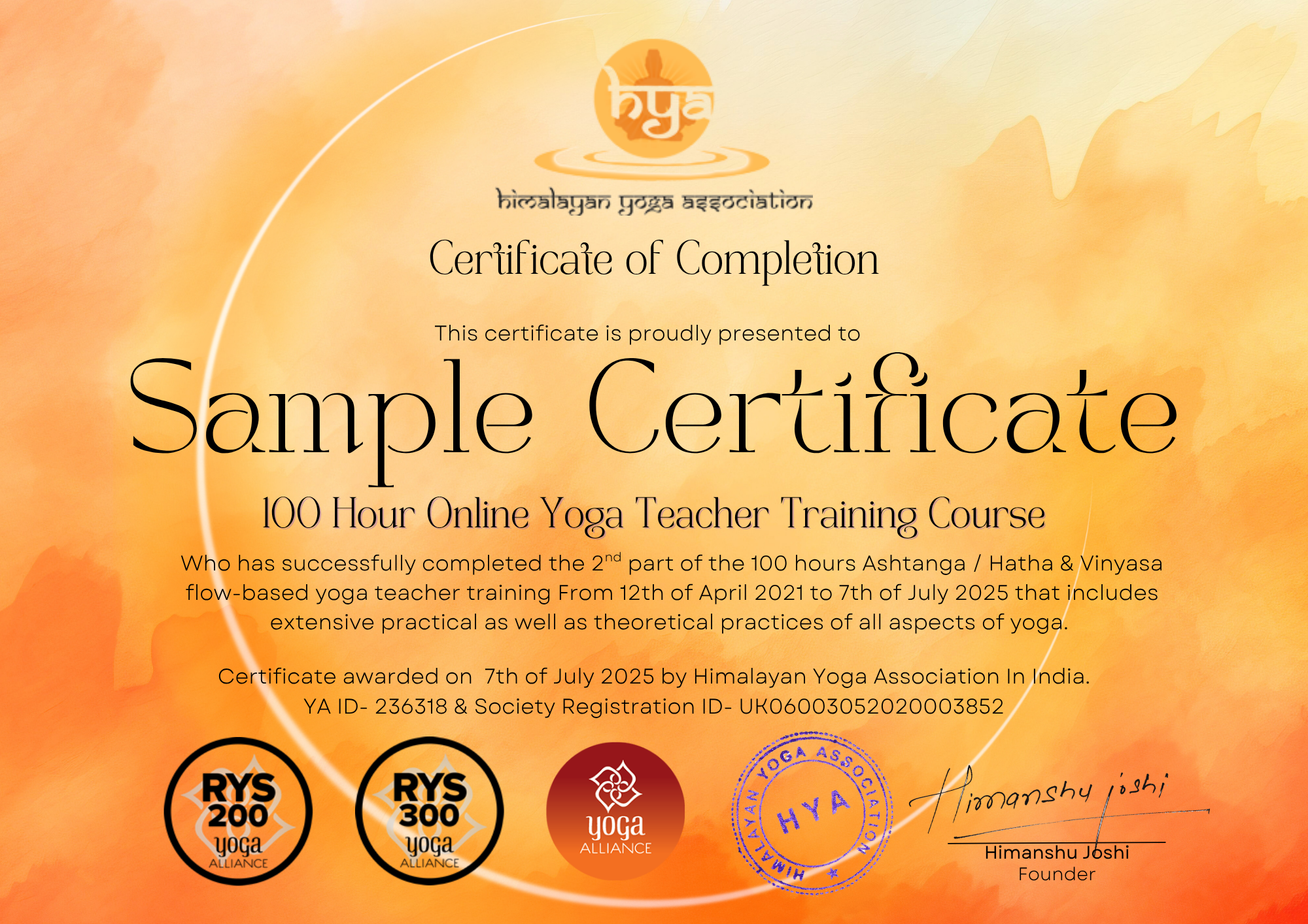 2nd 100 Hour Online Yoga Teacher Training Course Certificate _ Himalayan Yoga Association 2nd 100 Hour Online Yoga Teacher Training Course Certificate _ Himalayan Yoga Association