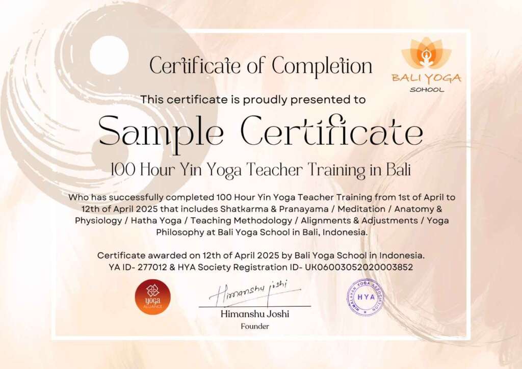 100 hour yin yoga teacher training in Ubud Bali