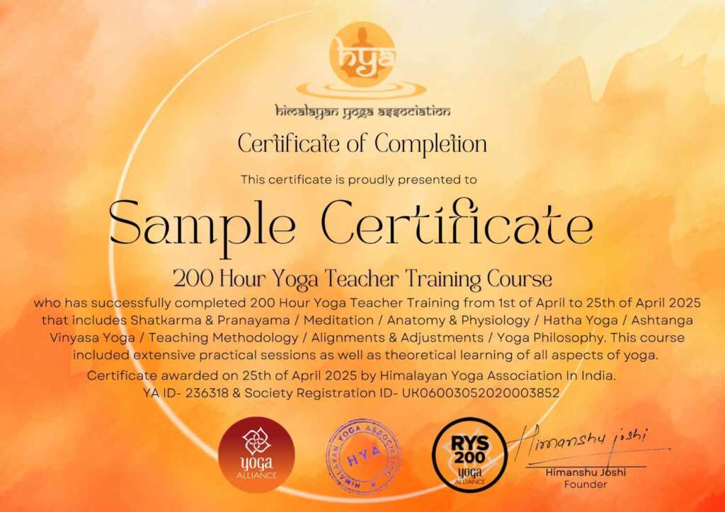 200 hour yoga teacher training in Rishikesh certificate 200 hour yoga teacher training in Rishikesh India certificate