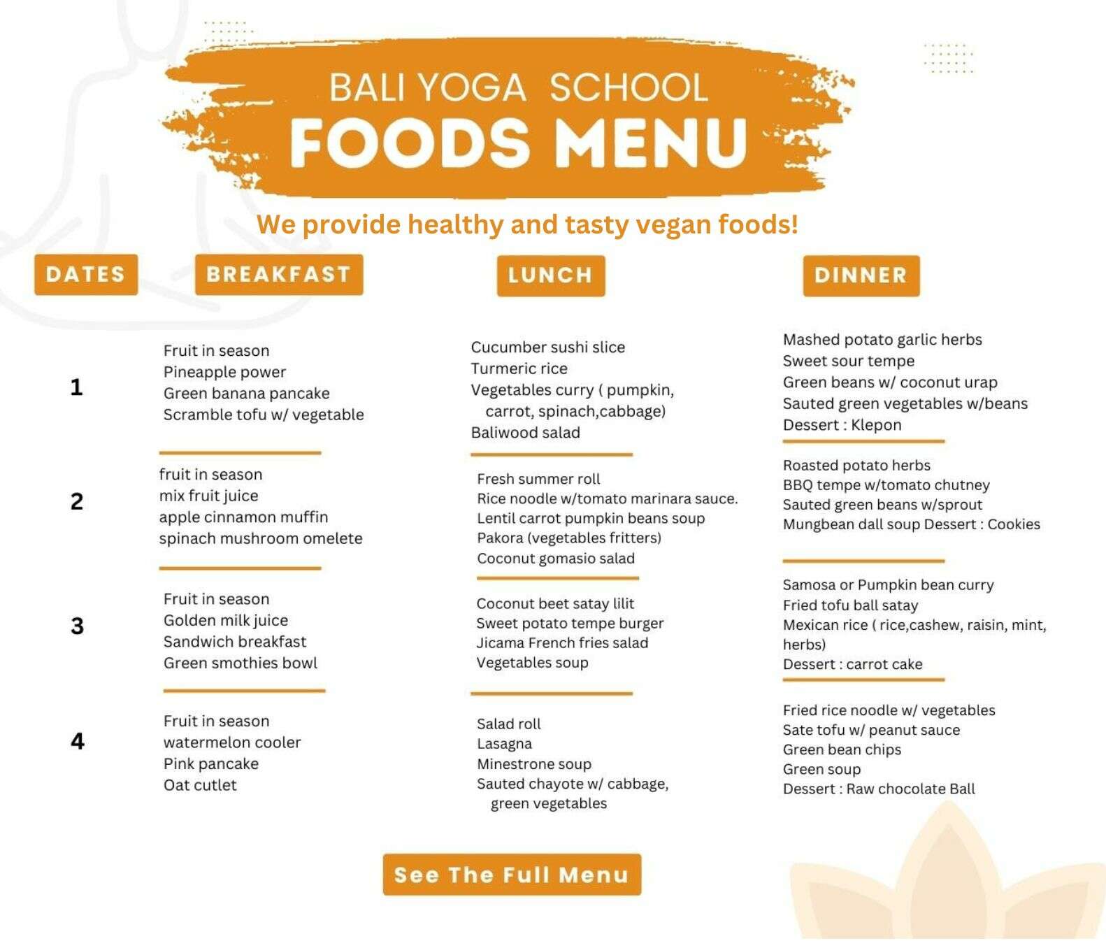 yogic food menu