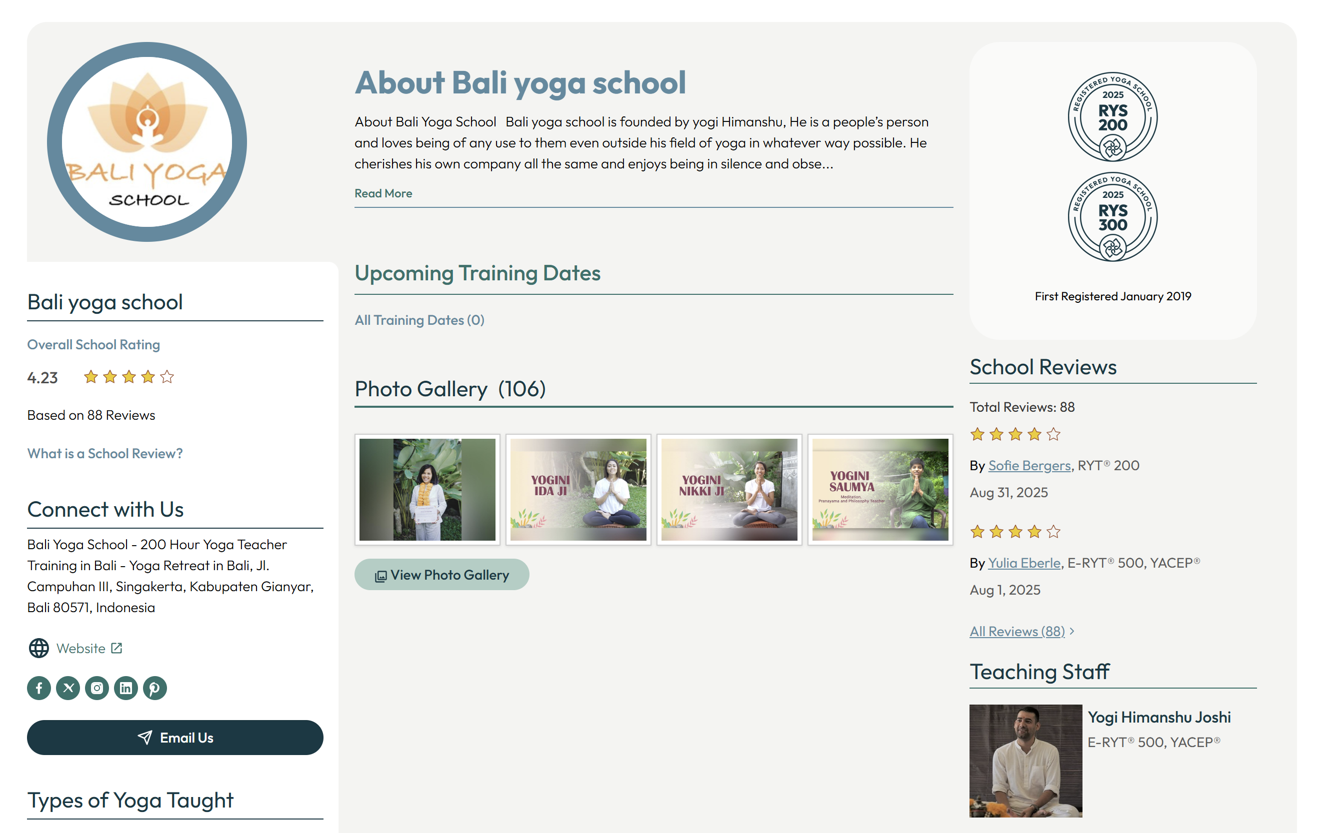 Bali yoga school yoga alliance usa