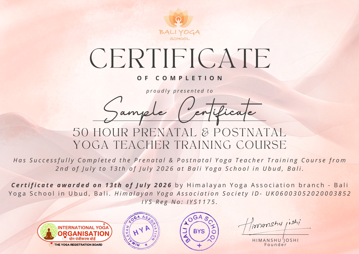 Prenatal Yoga Course Certificate